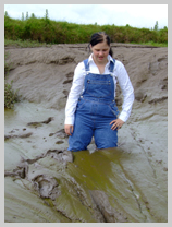 Wendy wears blue denim dungarees into soft riverbank clay featuring Nurse Wendy-Household, Registered Gunge Nurse 
